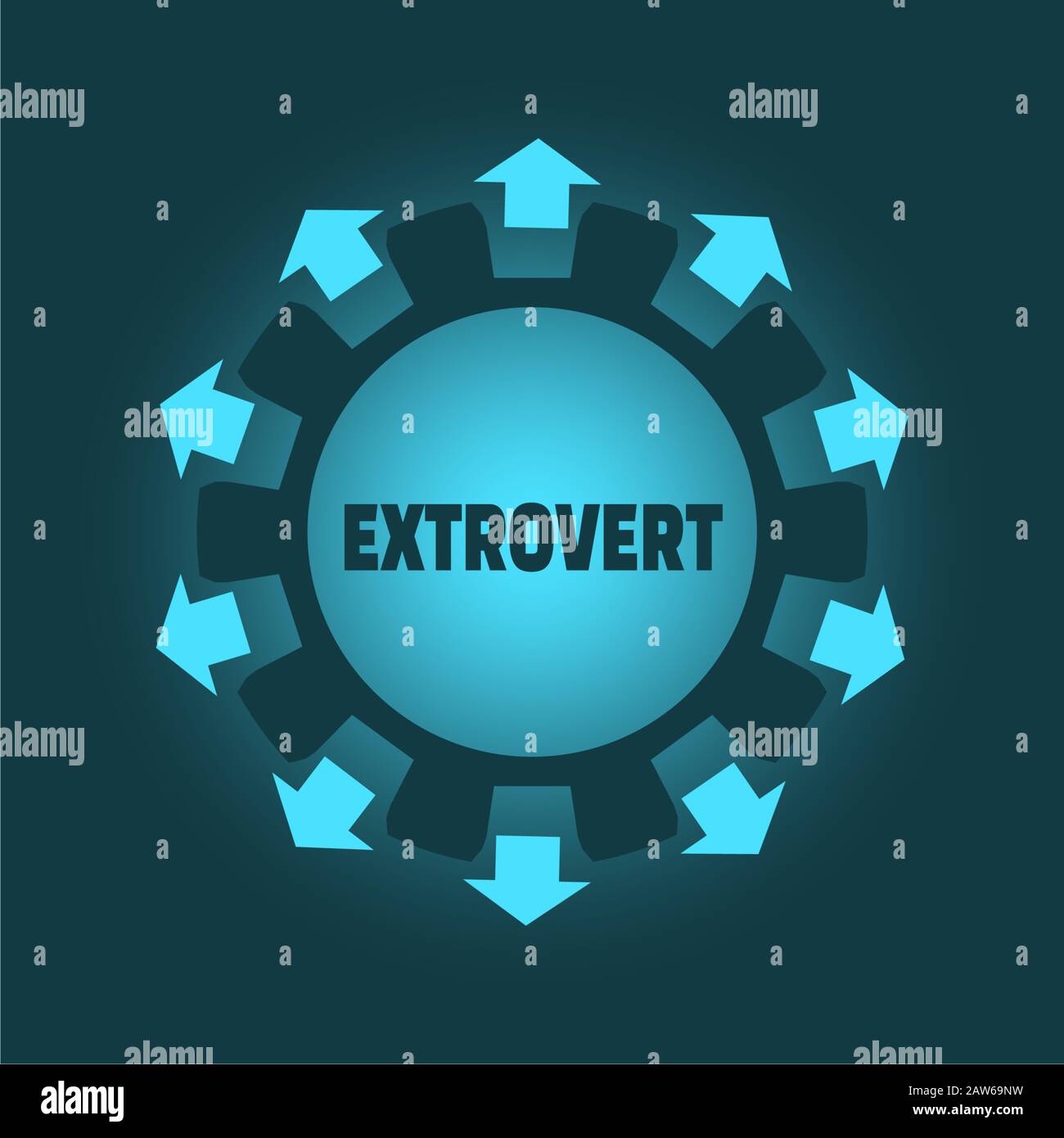 Extrovert character type. Psychlogy metaphor. Stock Vector