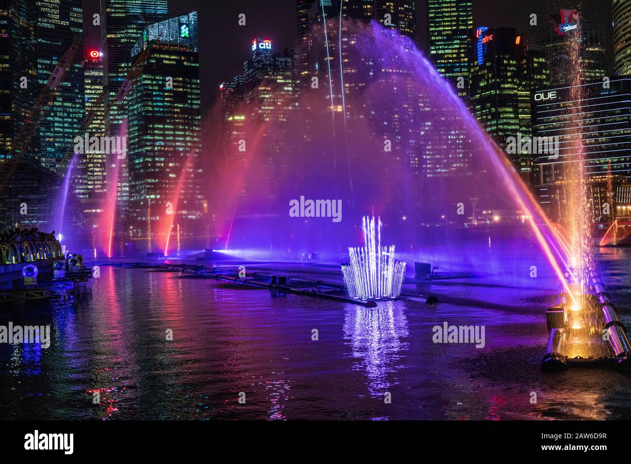 Singapore, April, 2019. The light and water show at Marina Bay Sands