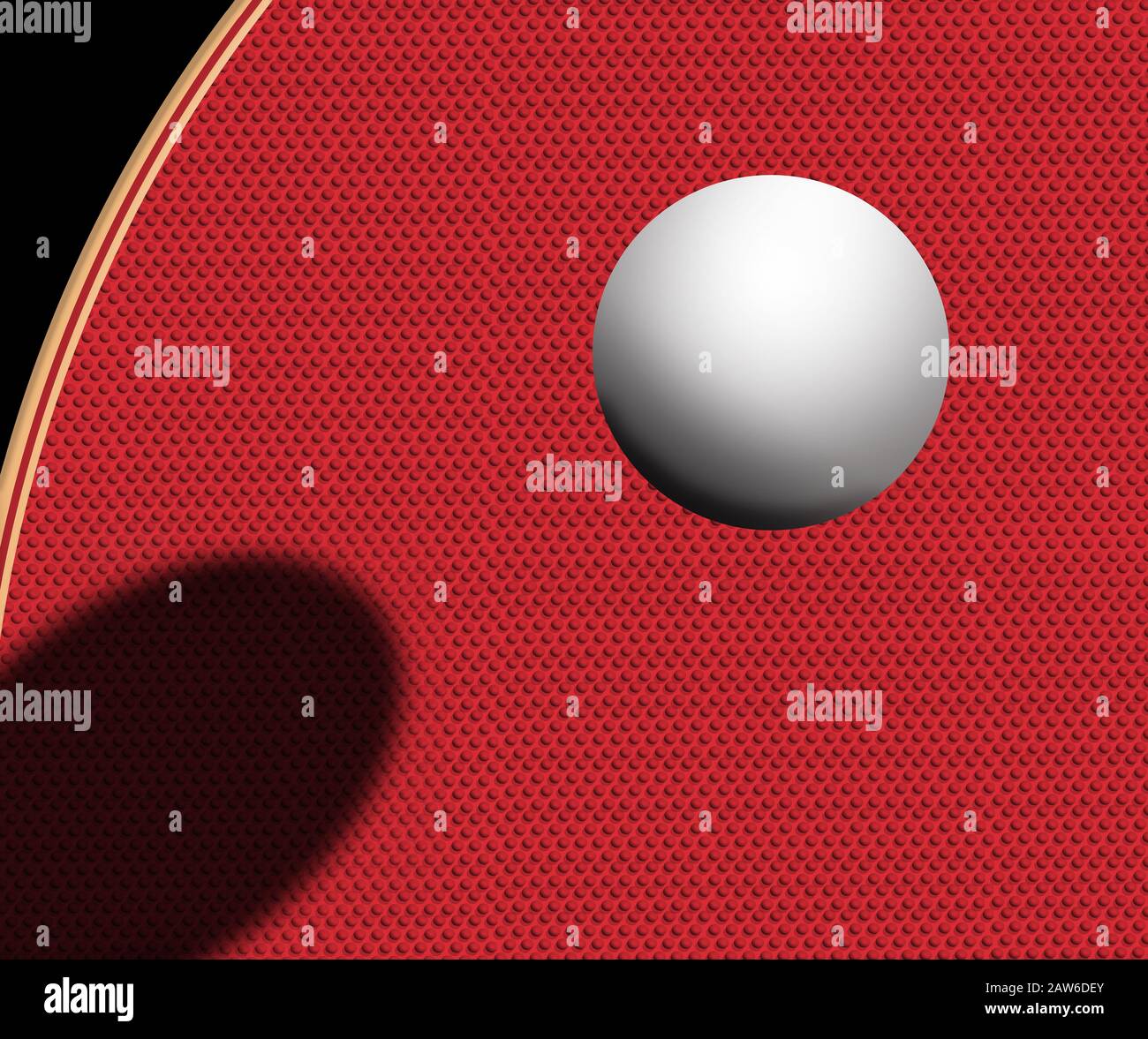 A table tennis ball and paddle are seen in this sunny illustration about the sport of ping pong. Stock Photo