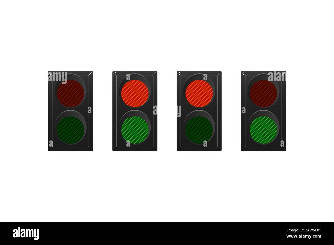 Set of simple traffic lights. Red and green. Vector illustration Stock