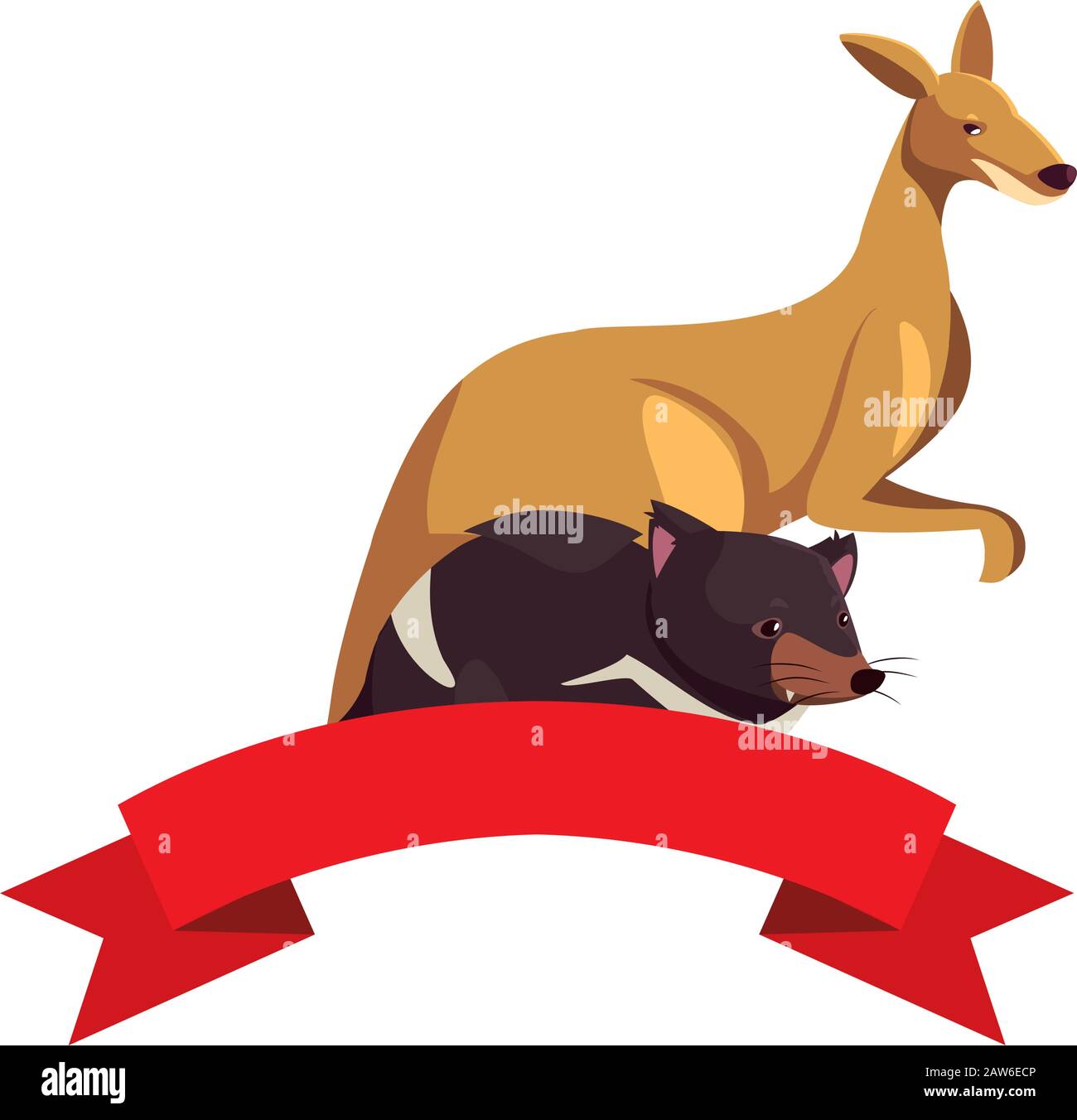 kangaroo and tasmanian devil on white background vector illustration ...