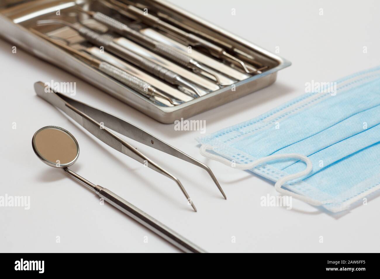 Set of composite filling instruments for dental treatment on white