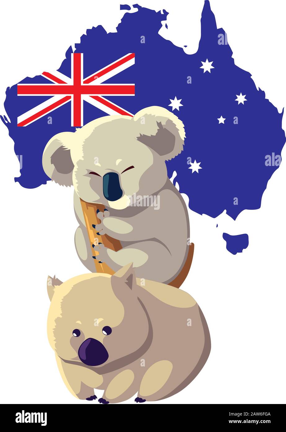 koala and wombat with map of australia in the background vector ...