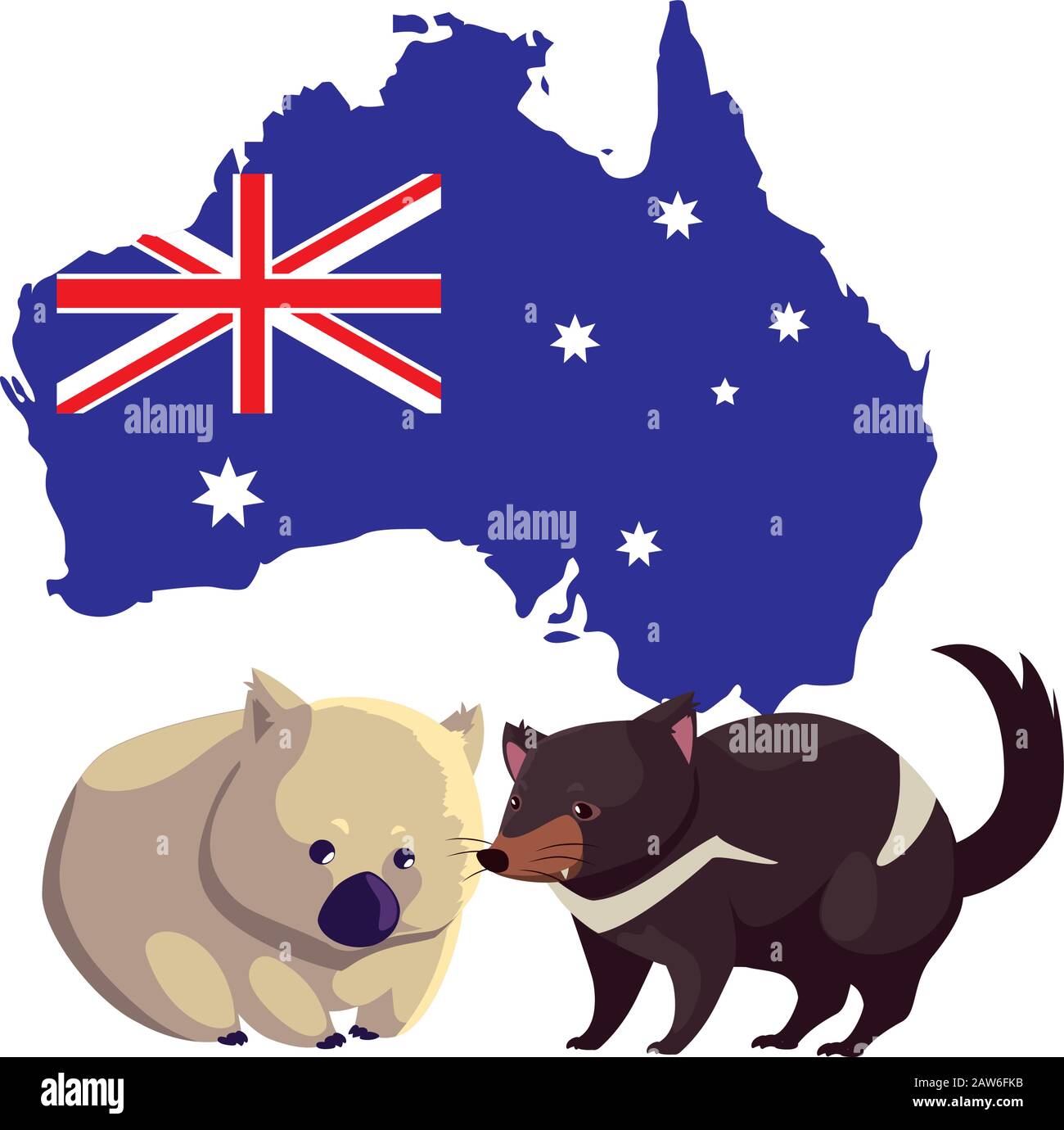 wombat and tasmanian devil with map of australia in the background ...