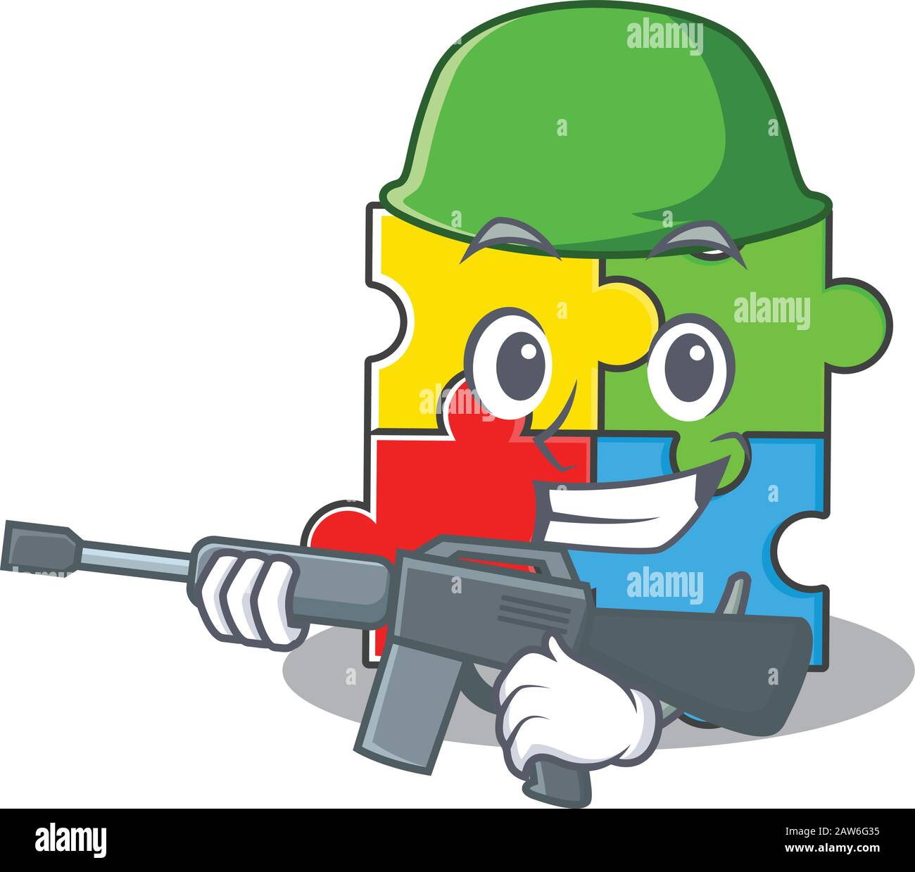 A cute picture of puzzle toy Army with machine gun Stock Vector