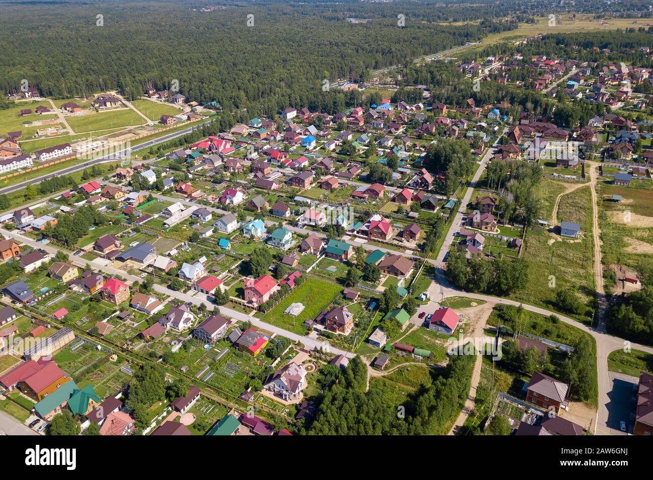 Aerial top view on new development neighborhood in Novosibirsk, Russia