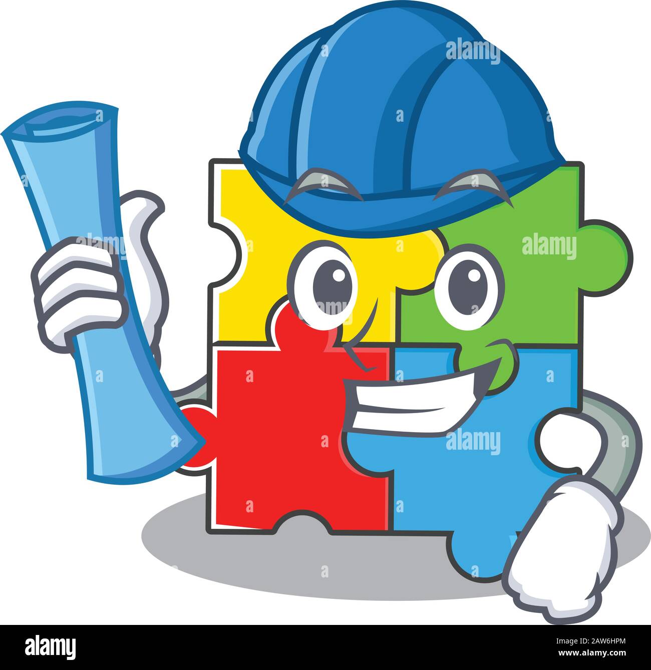 A success of puzzle toy Architect having blue prints and blue helmet