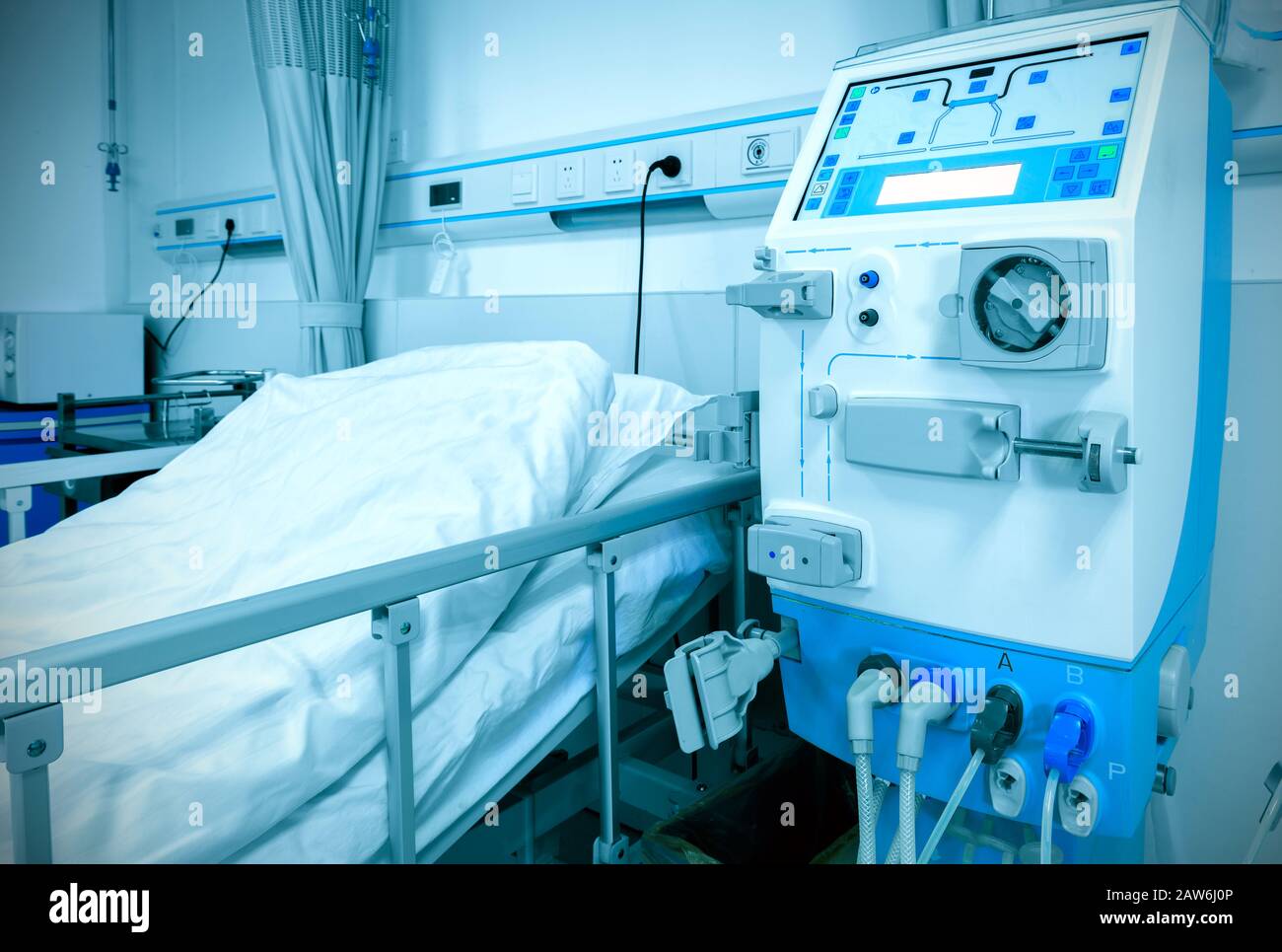 Hemodialysis machines with tubing and installations. Health care, blood