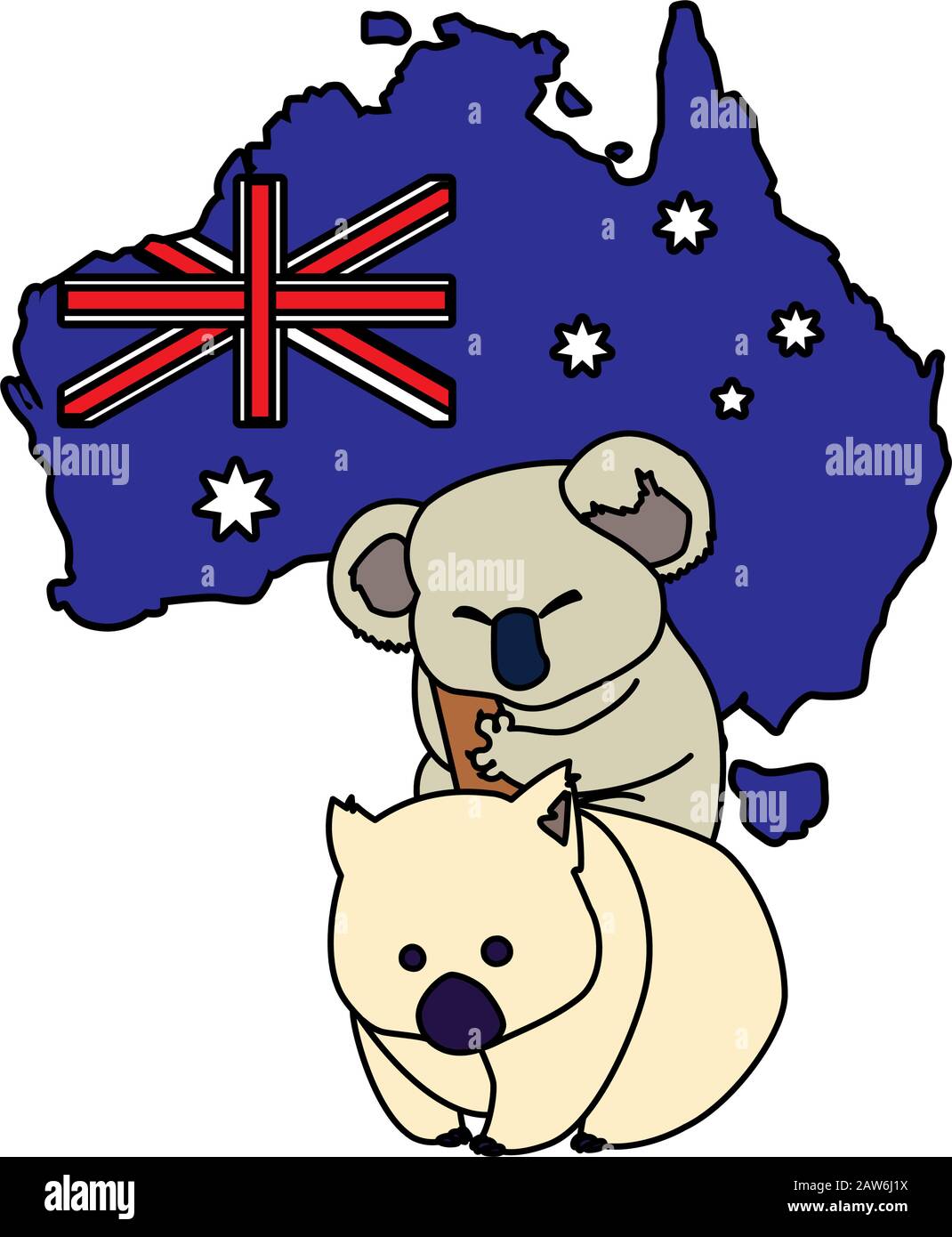koala and wombat with map of australia in the background vector ...
