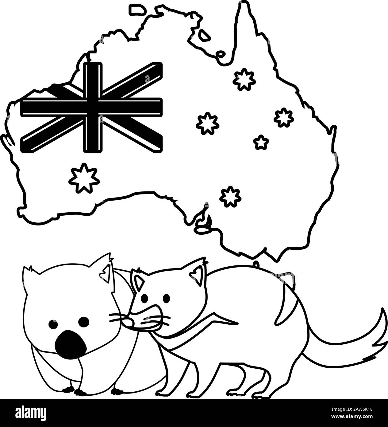 wombat and tasmanian devil with map of australia in the background ...