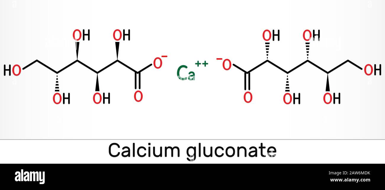 Calcium gluconate C12H22CaO14 molecule, is used as mineral supplement