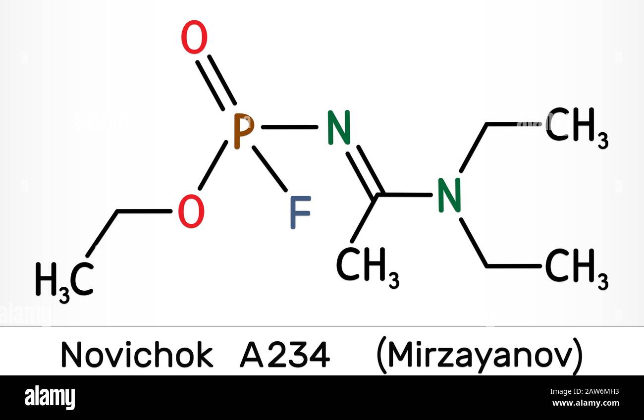 Novichok A234 , organophosphate nerve agent, according to Mirzayanov, C8H18FN2O2P molecule