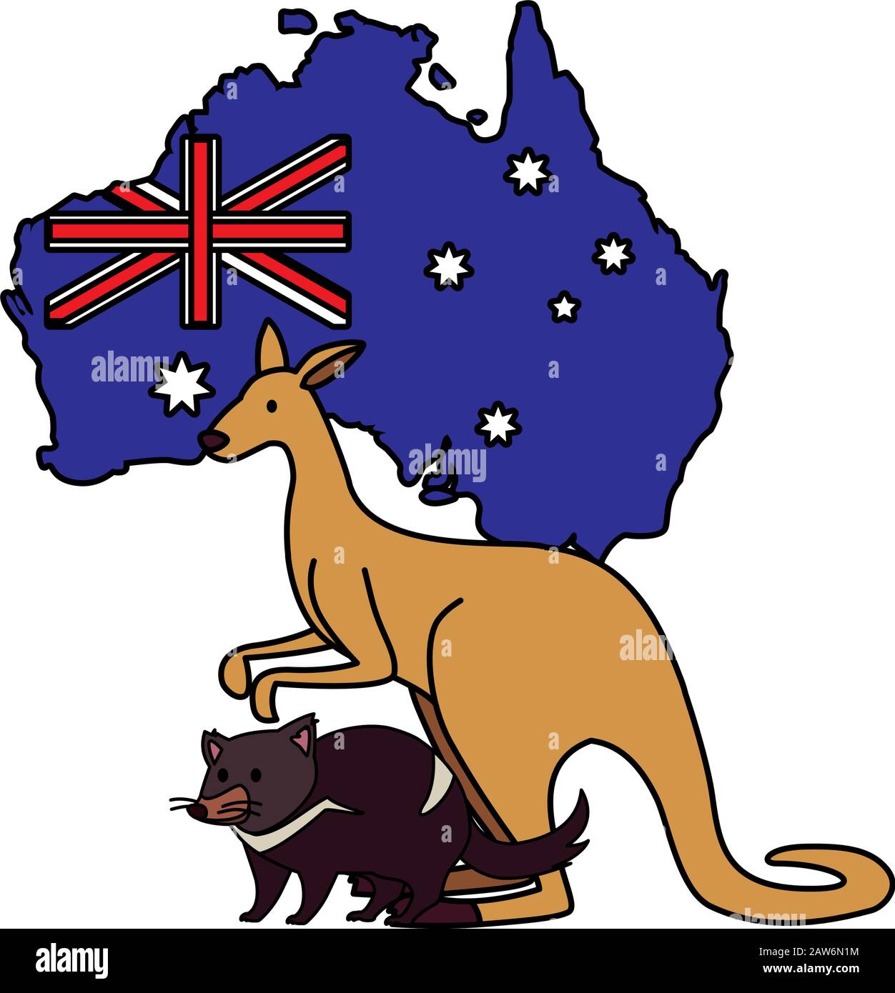 kangaroo and tasmanian devil with map of australia in the background ...