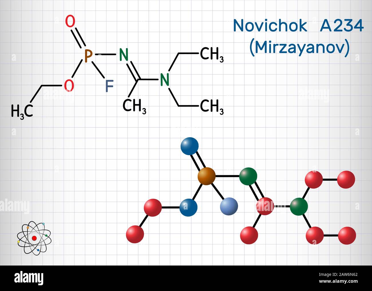 Novichok A234 , organophosphate nerve agent, according to Mirzayanov, C8H18FN2O2P molecule