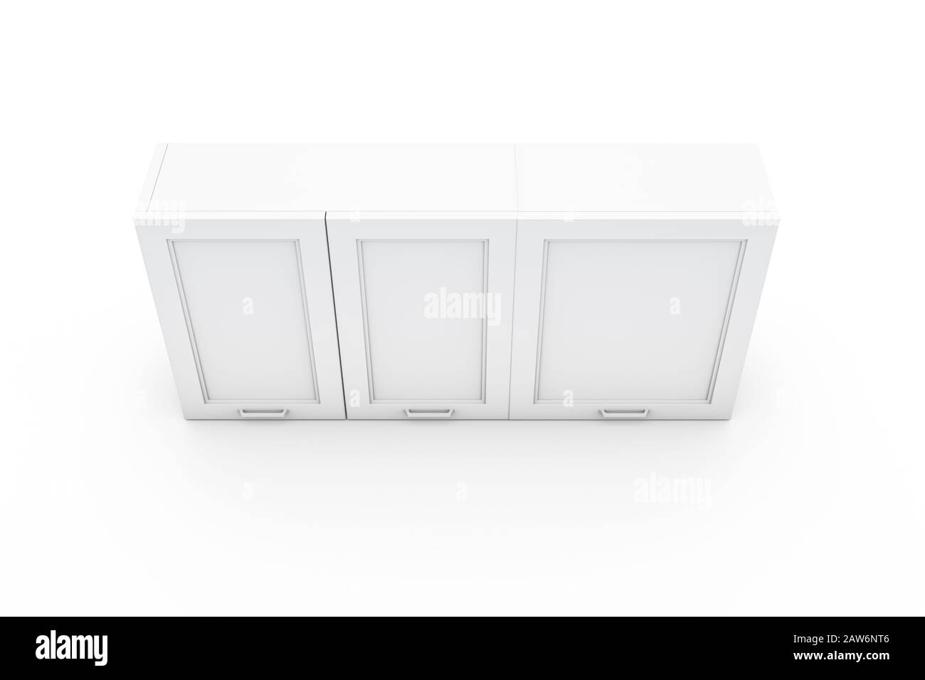 3d rendering of white empty kitchen cabinet design, isolated on white ...