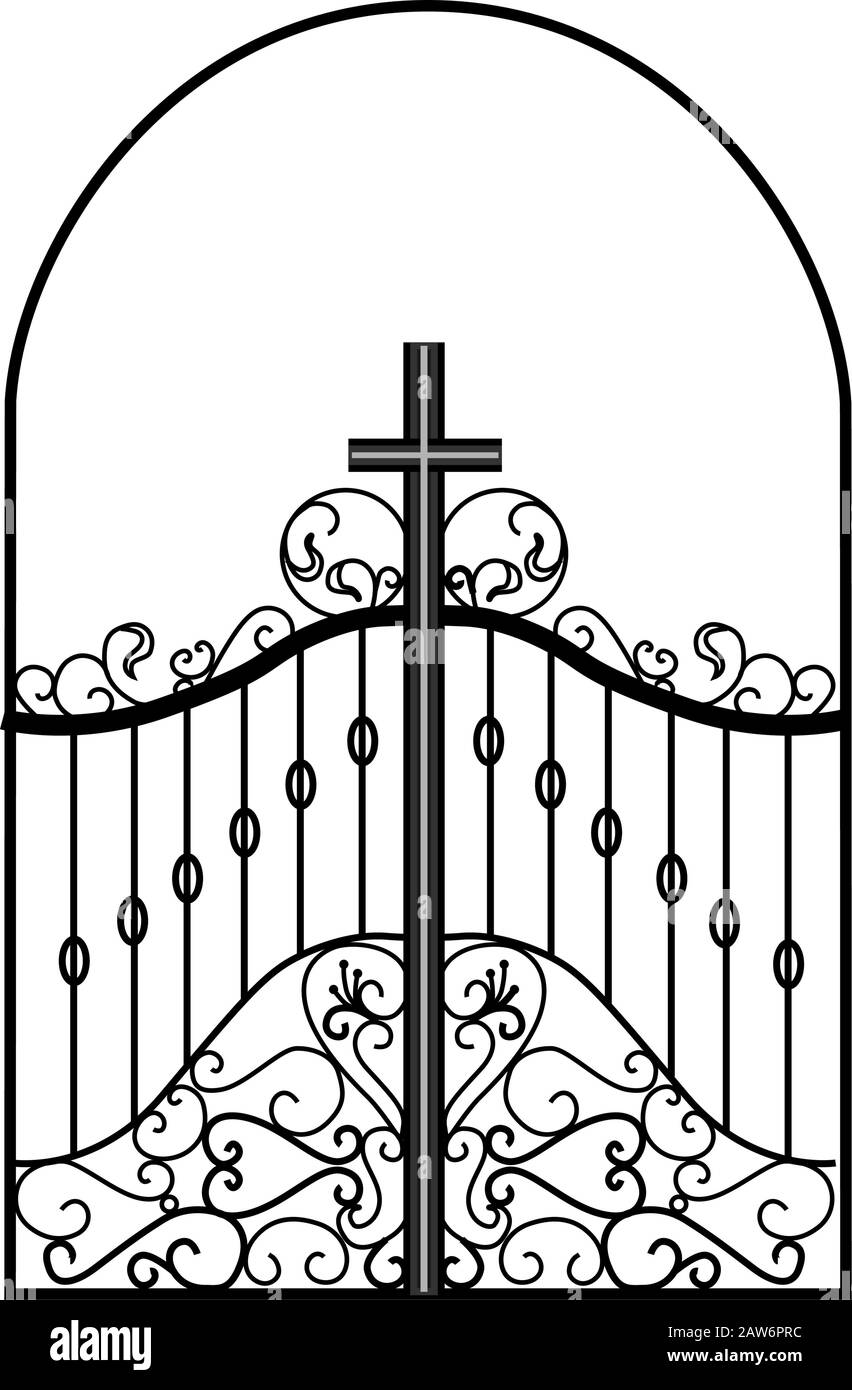 Gates sketch. Artistic Iron door design. Vector illustration isolated on white