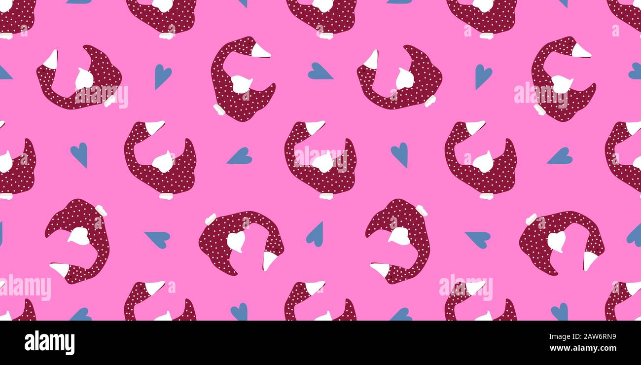 Seamless vector pattern. Bright design. Goose on a pink background. Easter decoration.. Stock Vector