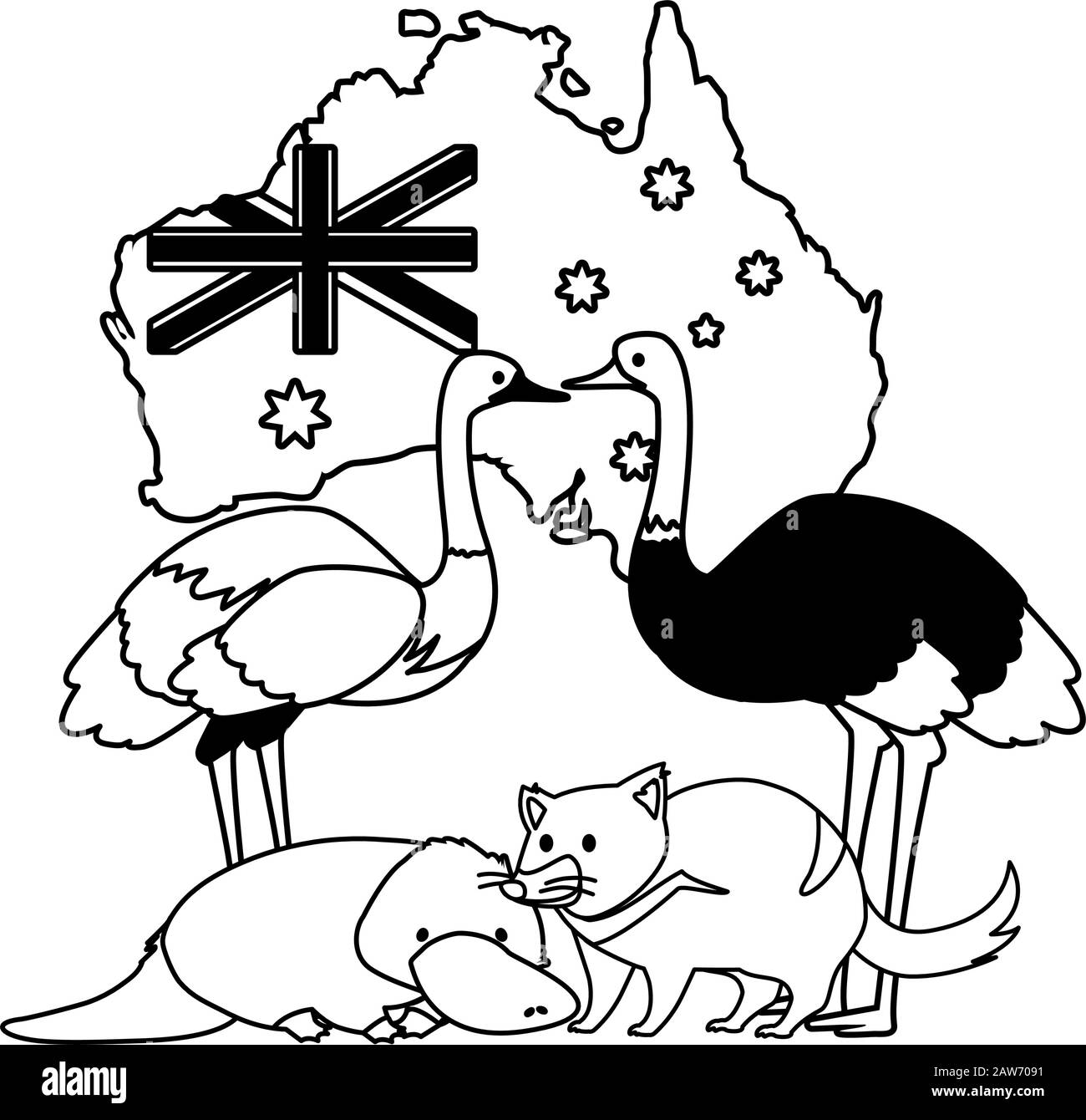 animals-of-australia-with-map-of-australia-in-the-background-vector