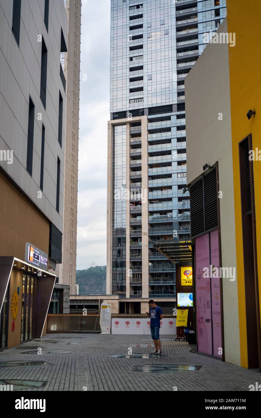 Shenzhen, China, April, 2019. Street view of UpperHills. UpperHills is a top-class urban complex composed of multi-shopping space, dining, leisure, an Stock Photo