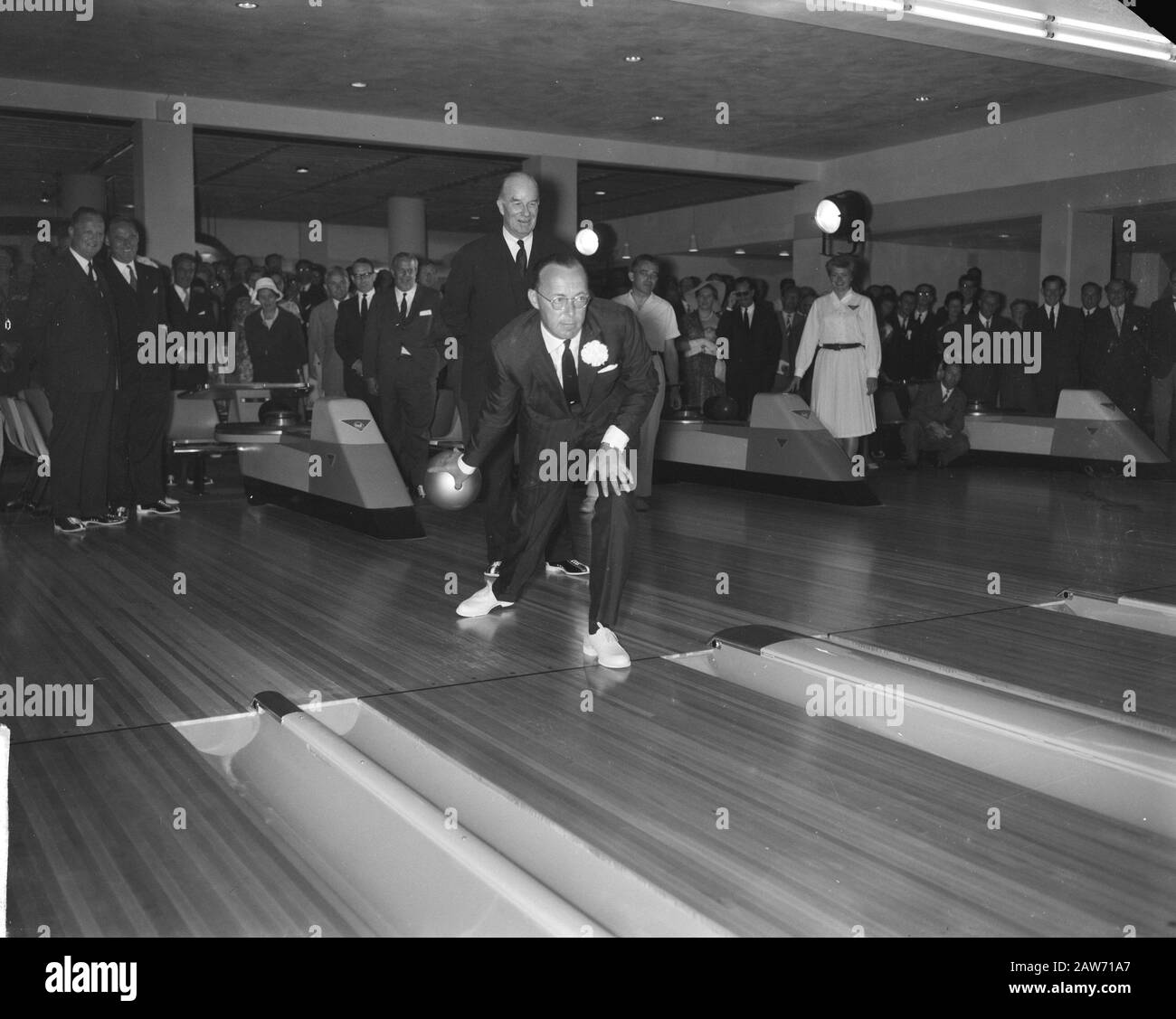 Opening Bowling Hall by Prince Bernhard. Prince Bernhard throws golden ...