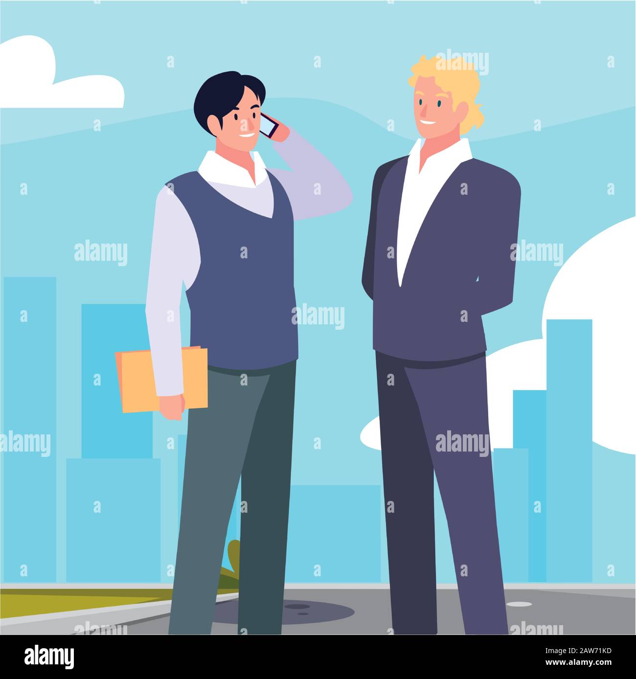 businessmen standing in urban street, business professional men vector ...