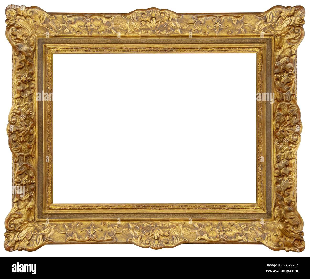 Rectangle Old gilded golden wooden frame isolated on white background Stock Photo