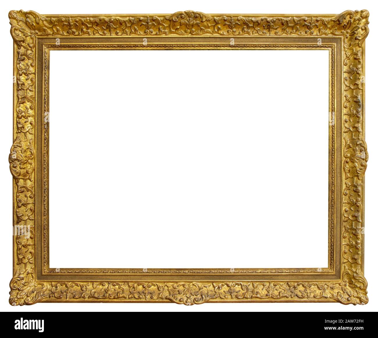 Rectangle Old gilded golden wooden frame isolated on white background with clipping path Stock Photo