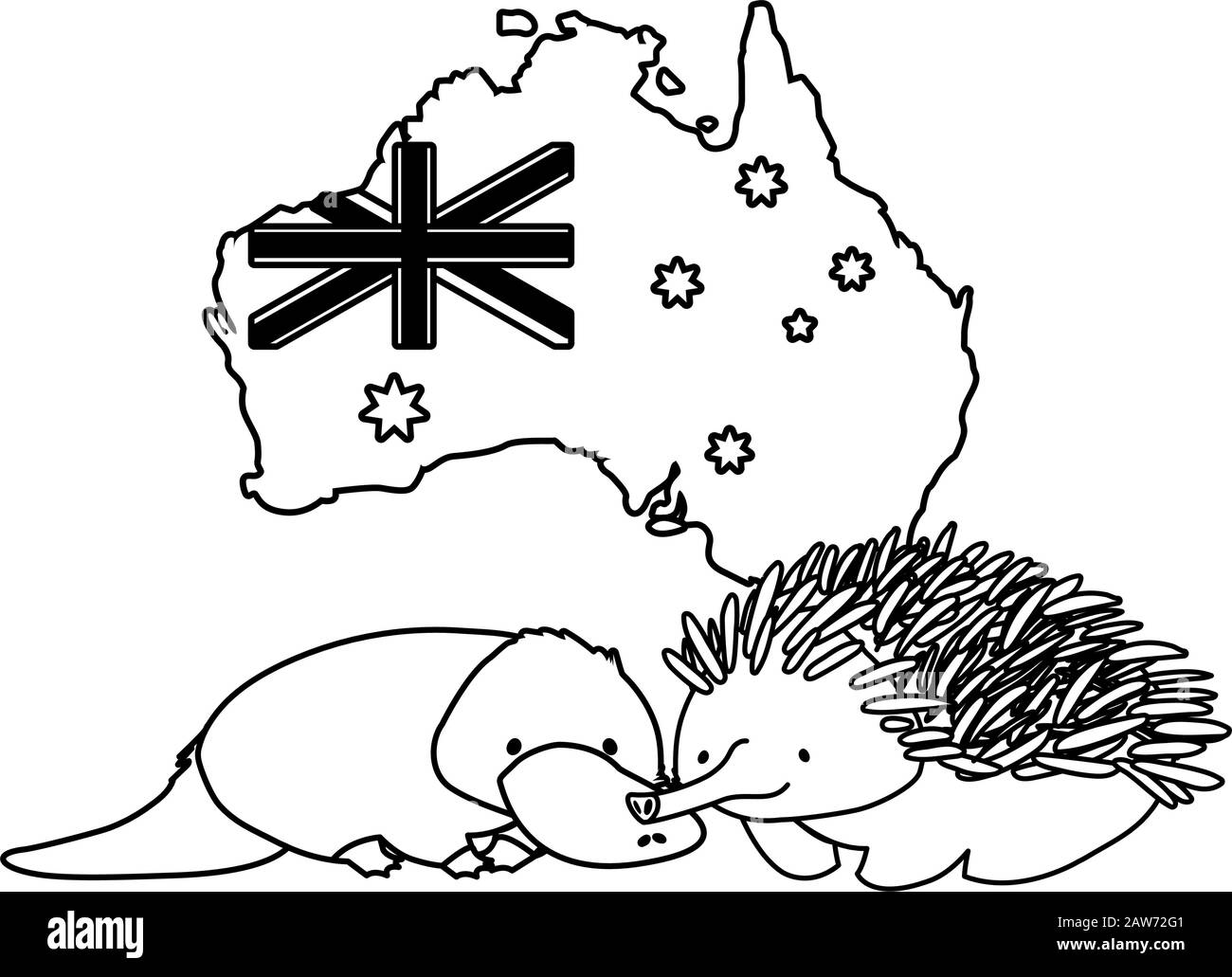 platypus and echidna with map of australia in the background vector ...