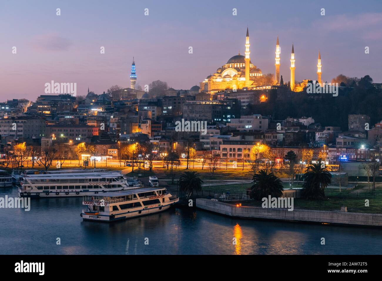 Istanbul, Turkey - Jan 14, 2020: The Suleymaniye Mosque is an Ottoman imperial mosque located on the Third Hill of Istanbul, Turkey Stock Photo
