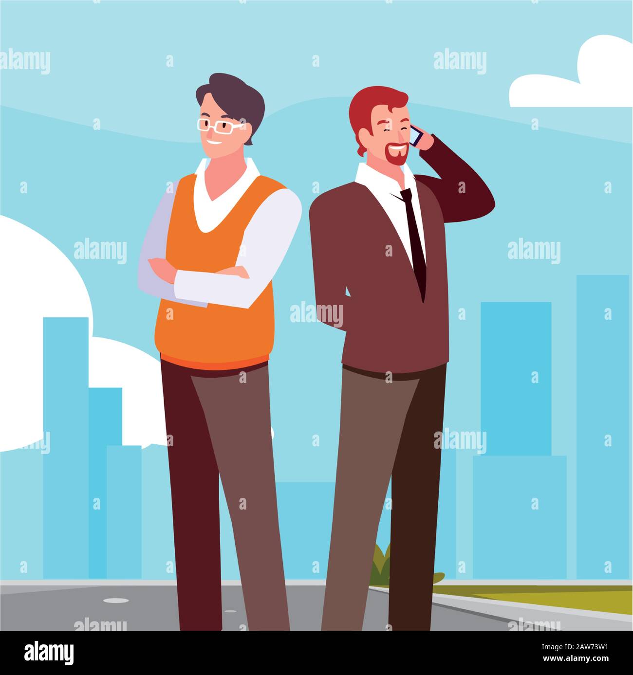businessmen standing in urban street, business professional men vector ...