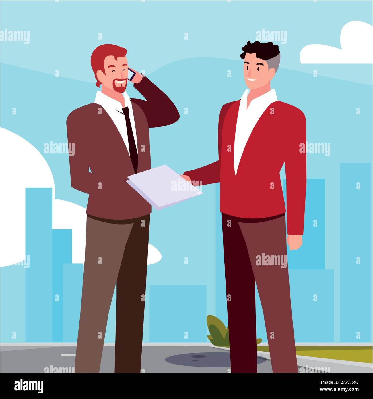 businessmen standing in urban street, business professional men vector ...