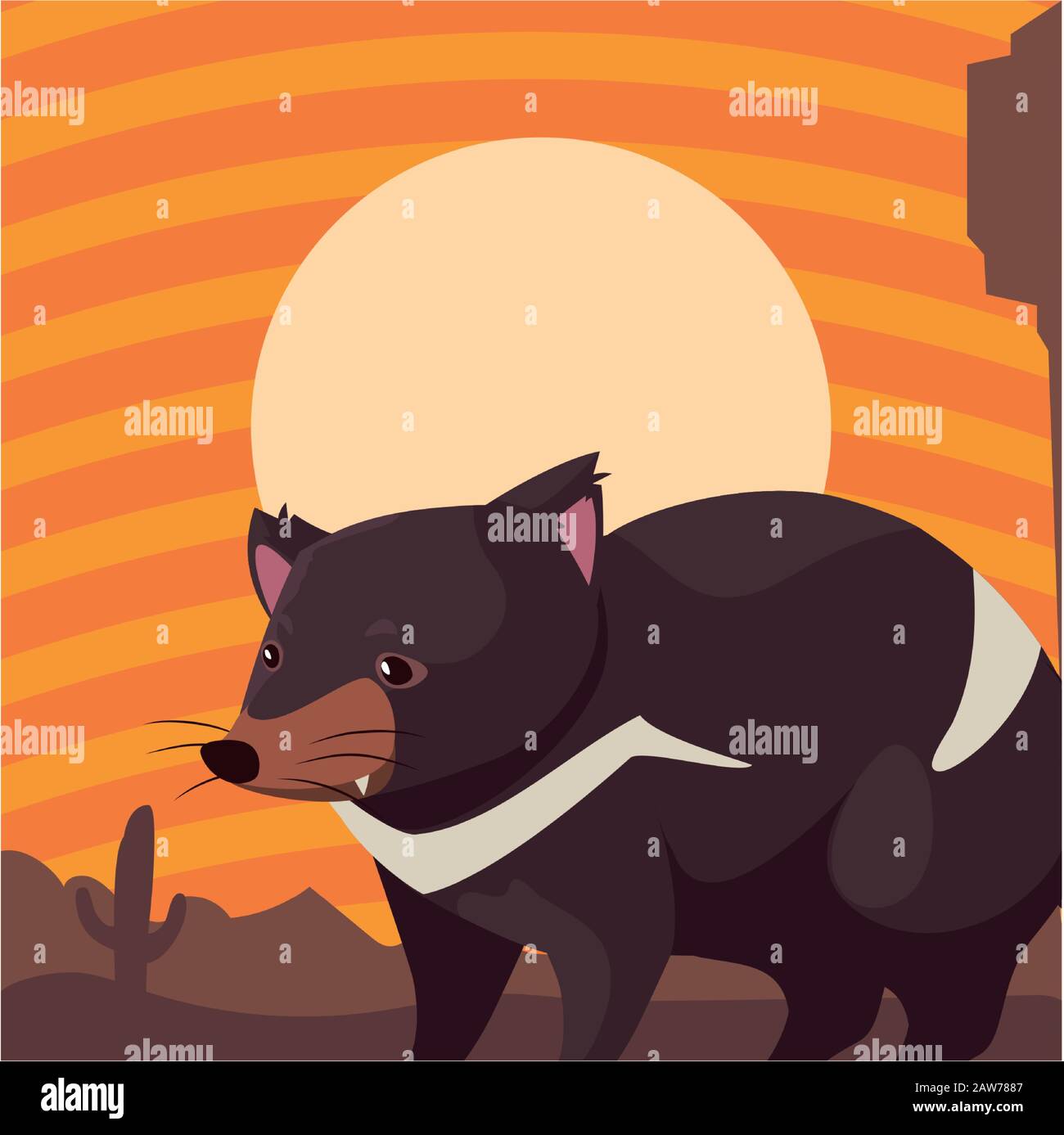 card with tasmanian devil in australian landscape vector illustration ...
