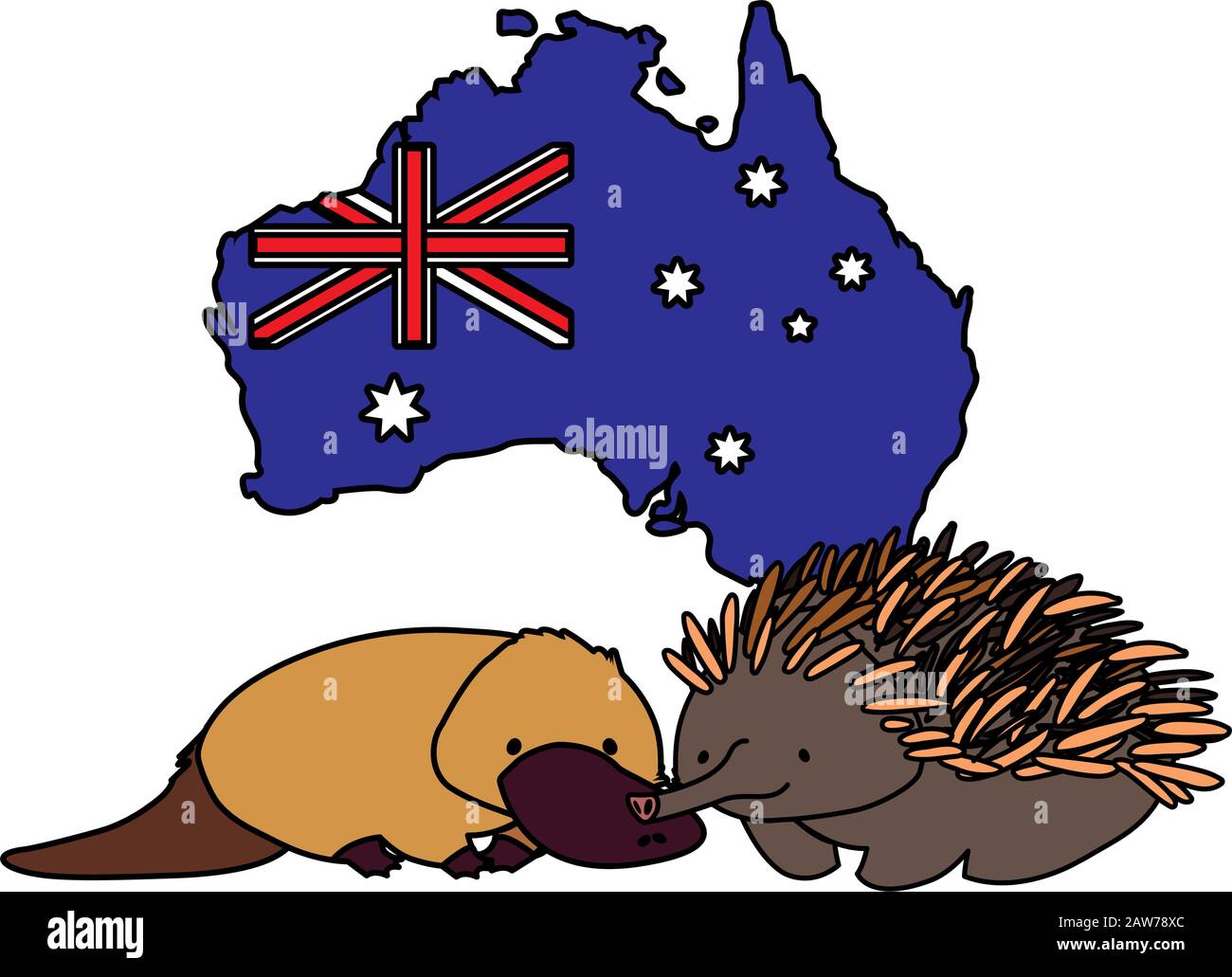 platypus and echidna with map of australia in the background vector ...