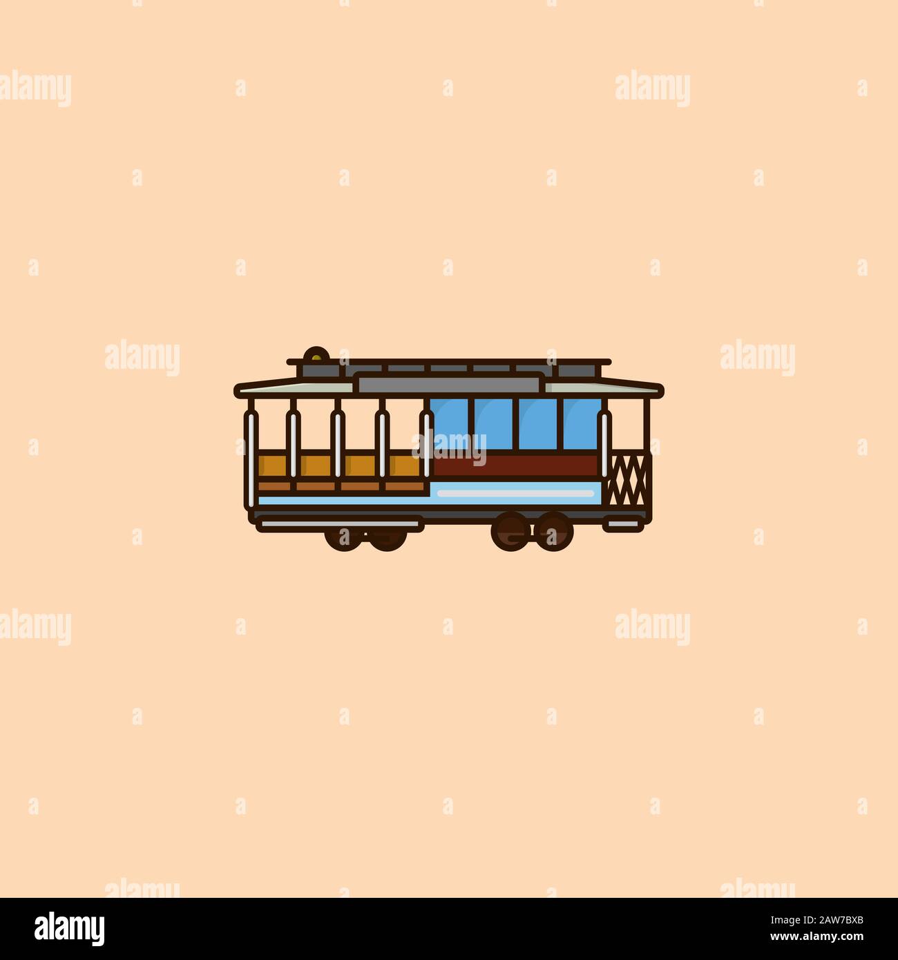 San Francisco cable car illustration for Cable Car Day on January 17. San Francisco public transport color vector symbol. Stock Vector