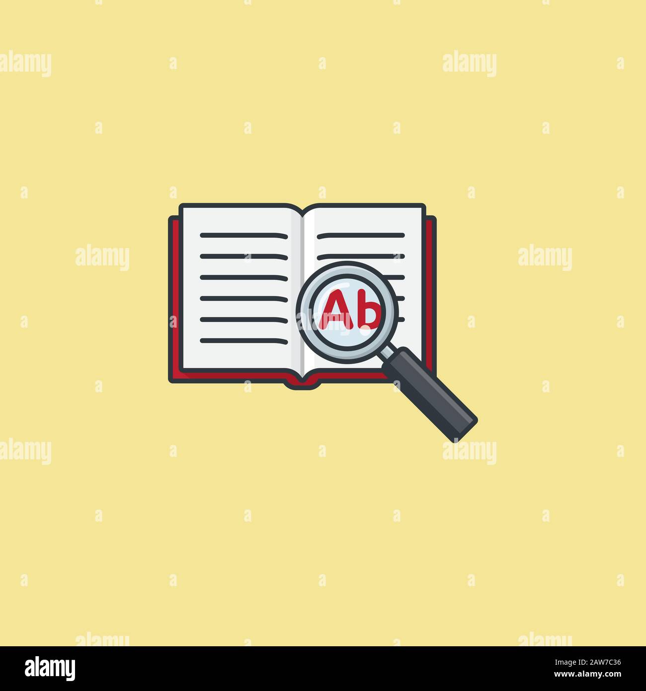 Thesaurus or encyclopedia with magnifying glass, color vector illustration for Thesaurus Day on January 18. Knowledge, learning and education icon. Stock Vector