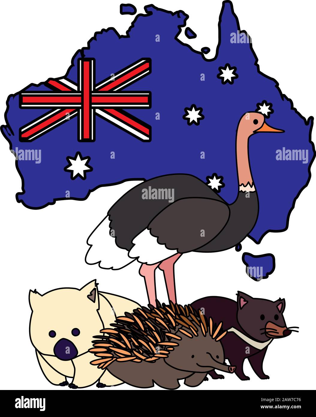 animals of australia with map of australia in the background vector illustration design Stock Vector