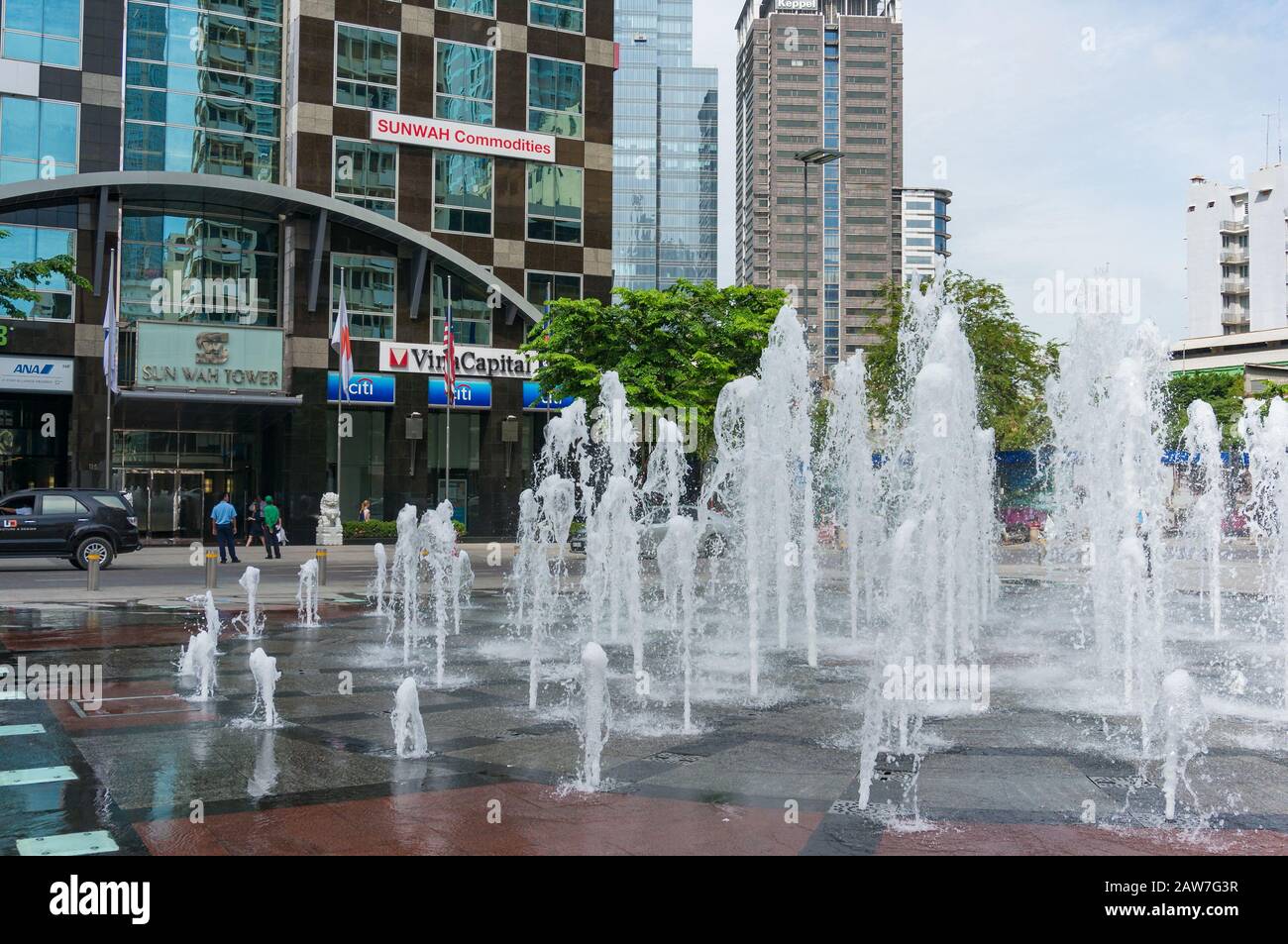 Ho Chi Minh City, Vietnam - August 24, 2017: Fountain near Sun Wah Tower commercial building and office centre Stock Photo