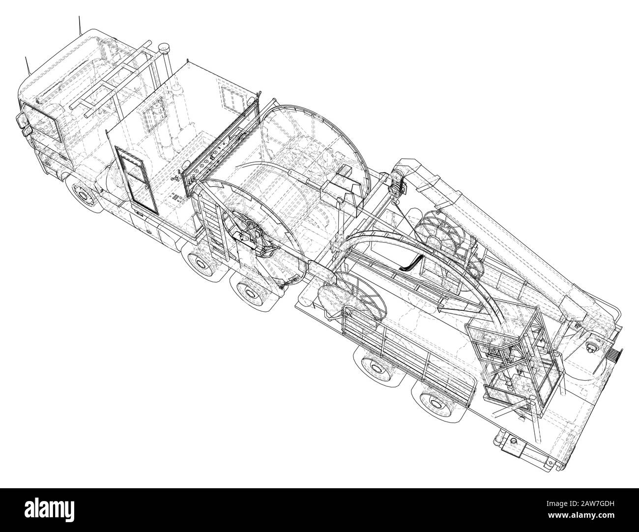 Oilfield coiled tubing equipment. Coiled tubing reel on a trailer. wire