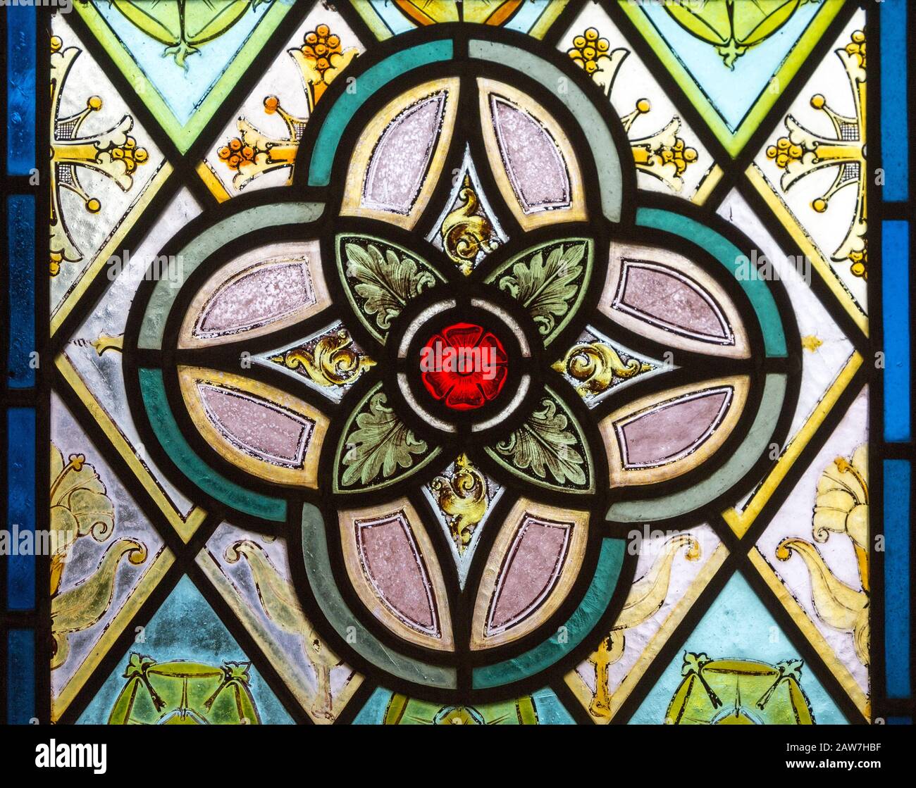 Nineteenth century decorative stained glass window with floral