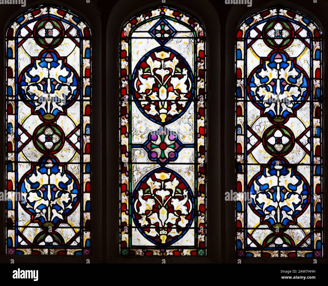 Nineteenth Century Decorative Stained Glass Window Floral Geometric Pattern Flowers Of Lilies Easton Royal Wiltshire England Uk Stock Photo Alamy