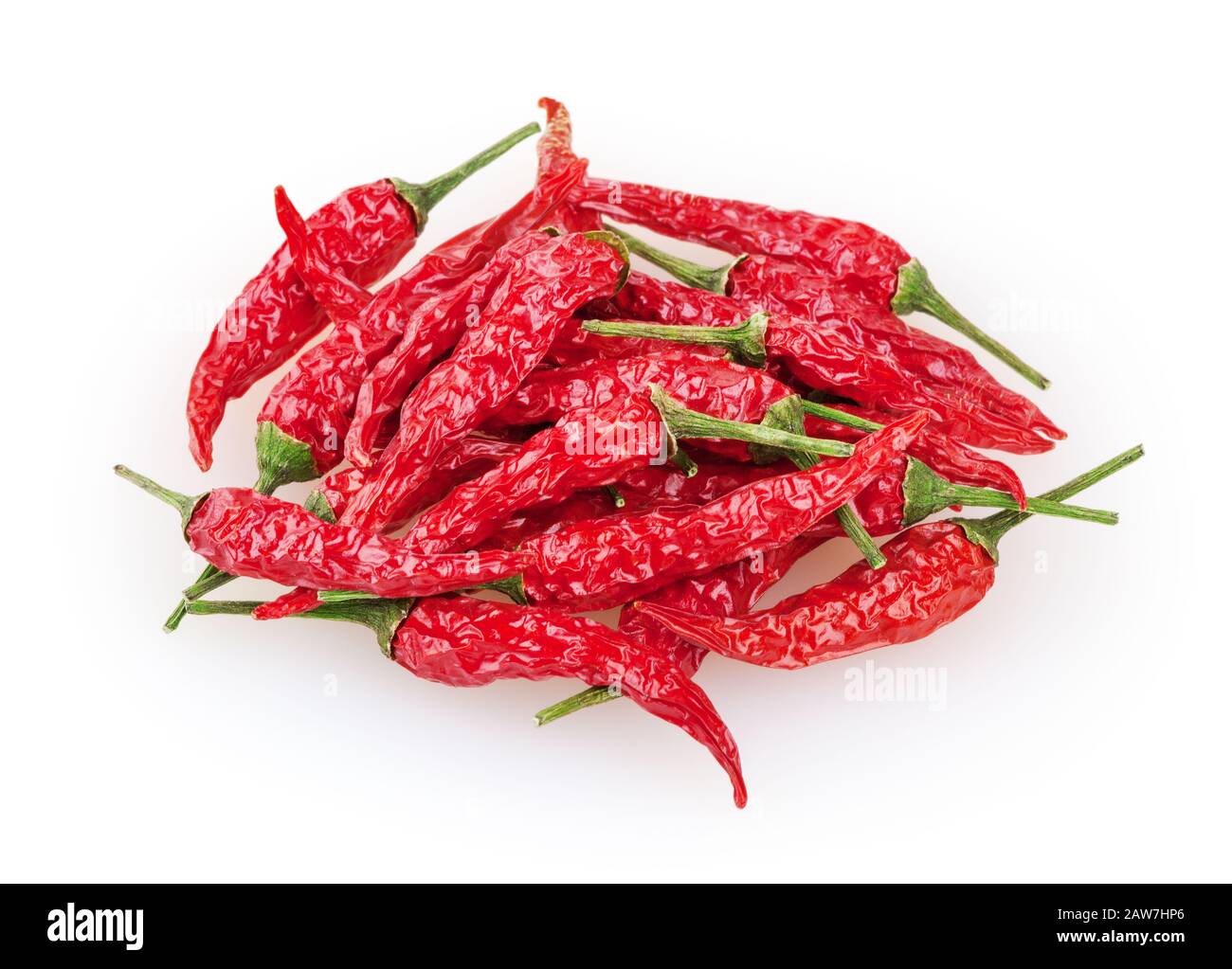 Dry red cayenne peppers isolated on white background with clipping path Stock Photo