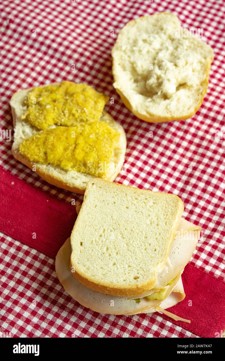 assorted sandwiches with ham or chicken cutlet Stock Photo
