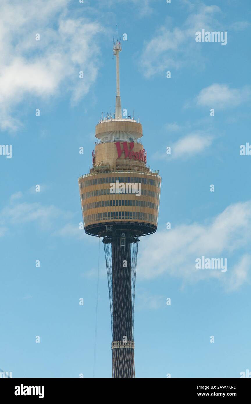 Sydney, Australia - November 18, 2018: Sydney Westfield Tower landmark against blue sky on the background Stock Photo