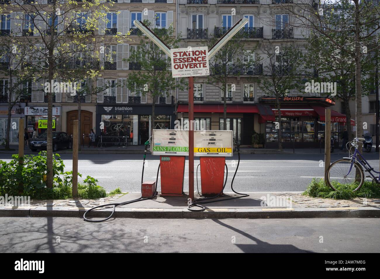Roadside Petrol Pumps, Paris, France Stock Photo
