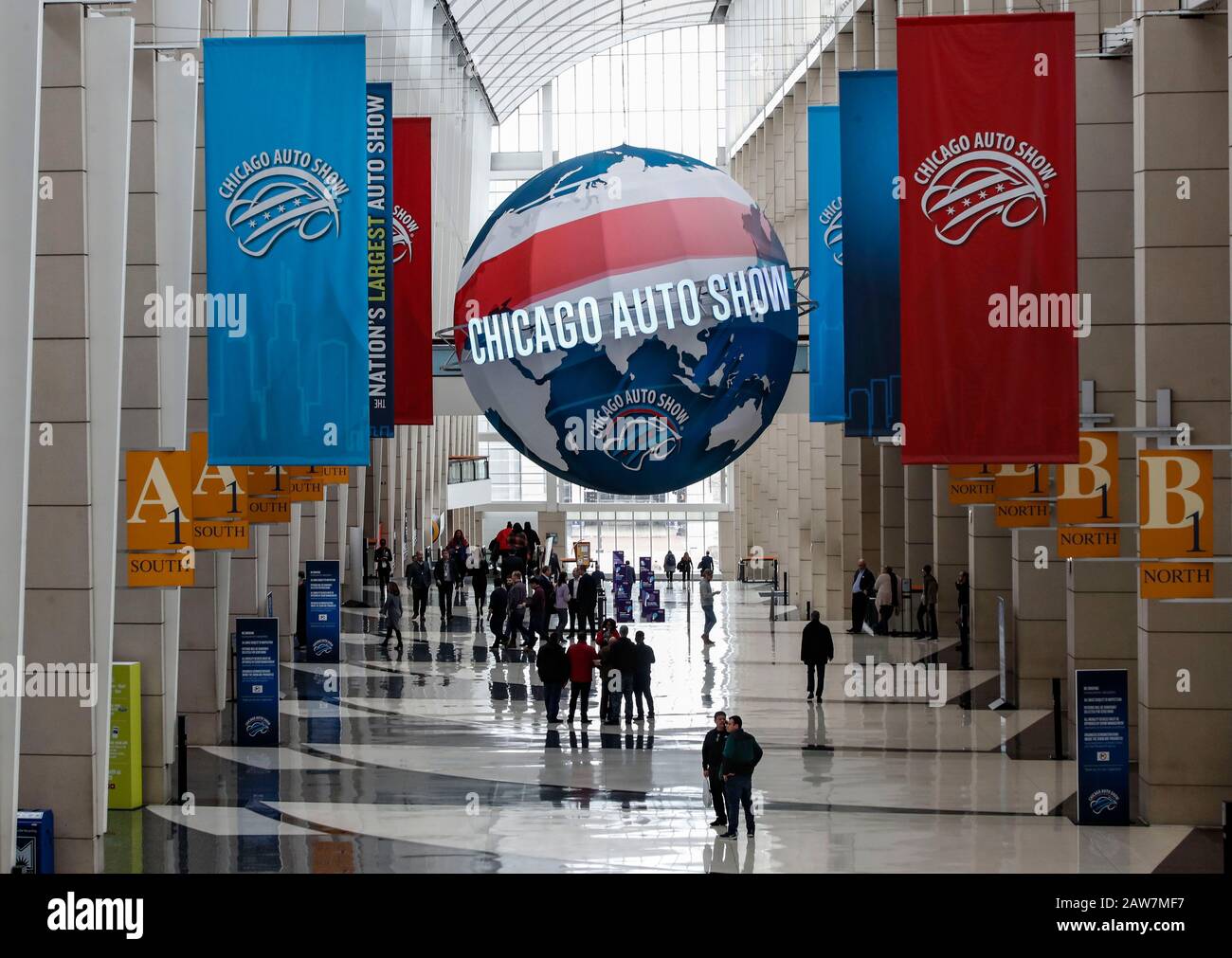 Chicago, USA. 6th Feb, 2020. Photo taken on Feb. 6, 2020 shows the entryway at the 2020 Chicago Auto Show Media Preview at McCormick Place in Chicago, the United States. The 112th Chicago Auto Show will last from Feb. 8 to Feb. 17 with nearly 1,000 vehicles on display. Credit: Joel Lerner/Xinhua/Alamy Live News Stock Photo