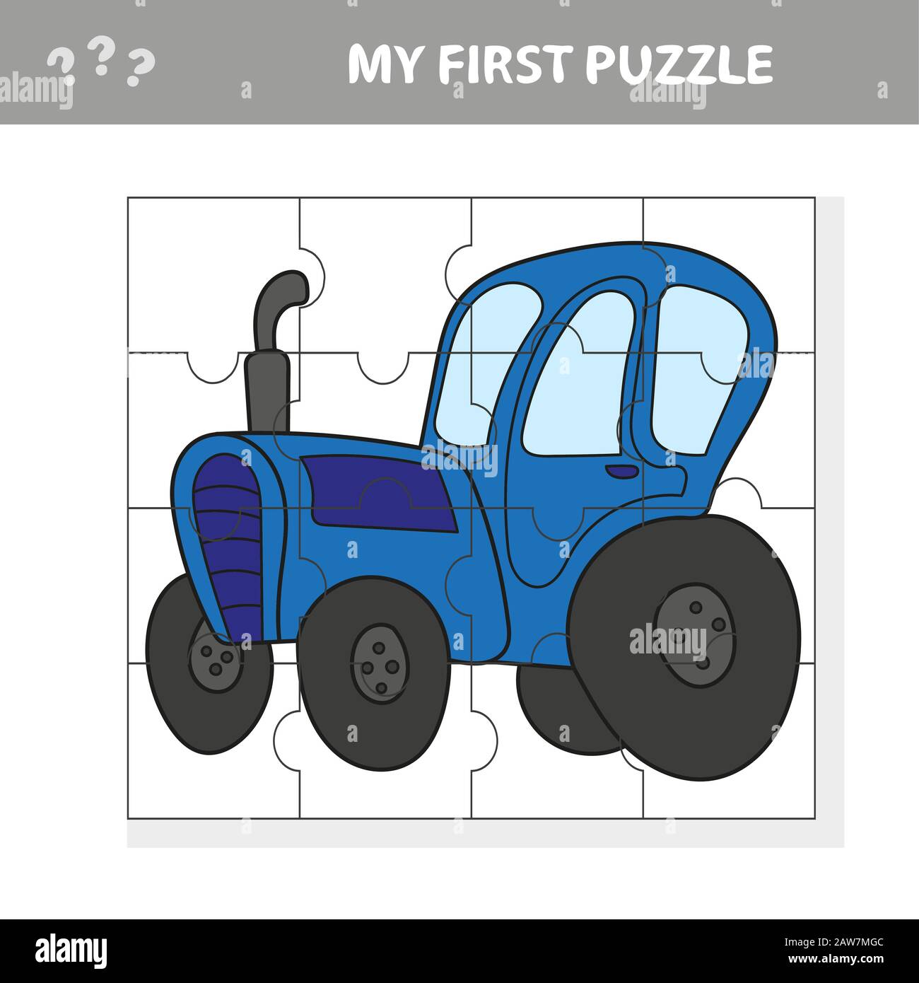 Cartoon Vector Illustration of Education Puzzle Game for Preschool Children  with Funny Tractor Machine Character - My first puzzle Stock Vector Image &  Art - Alamy