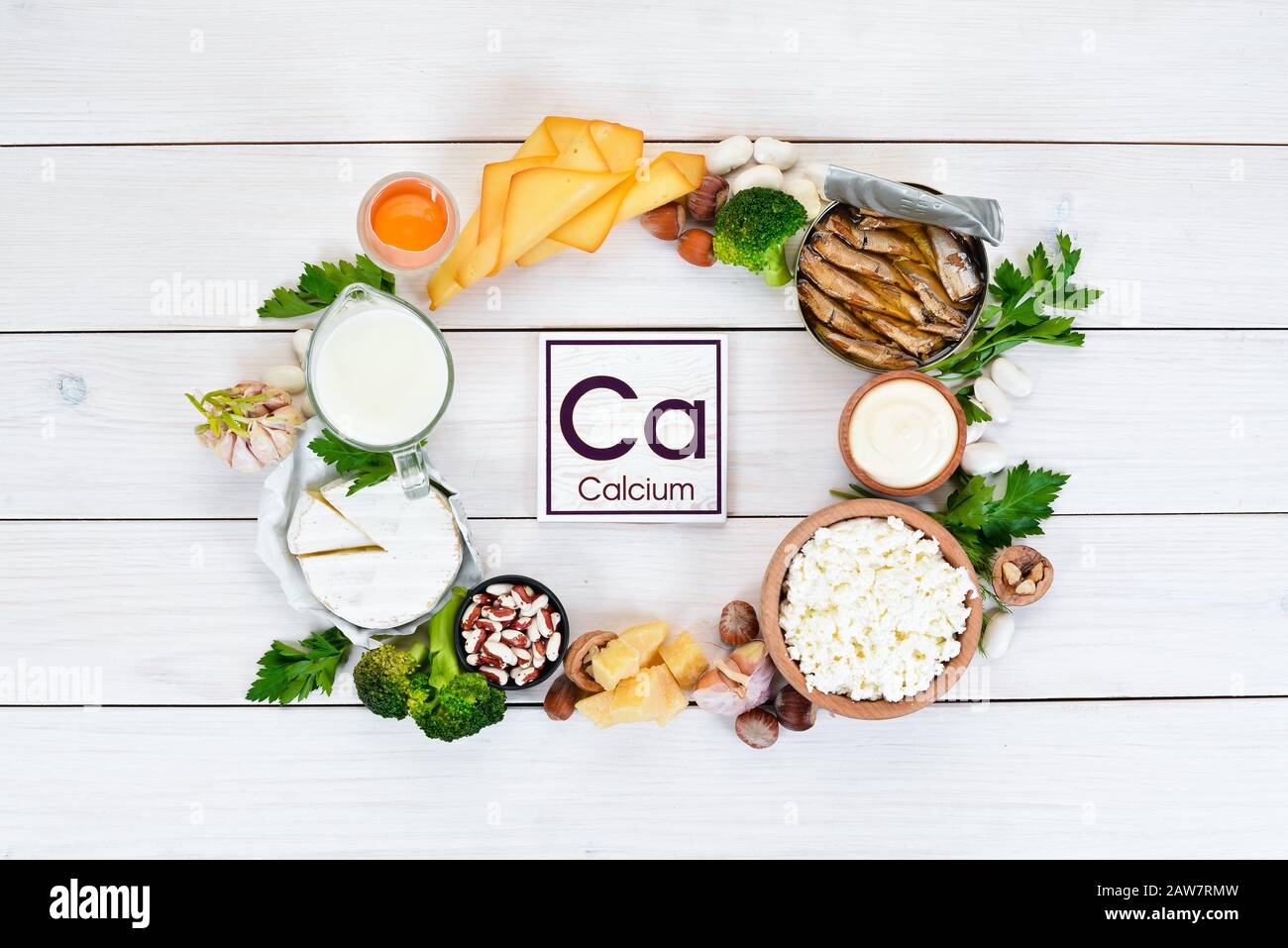 Food with calcium. A variety of foods rich in calcium cheese, milk