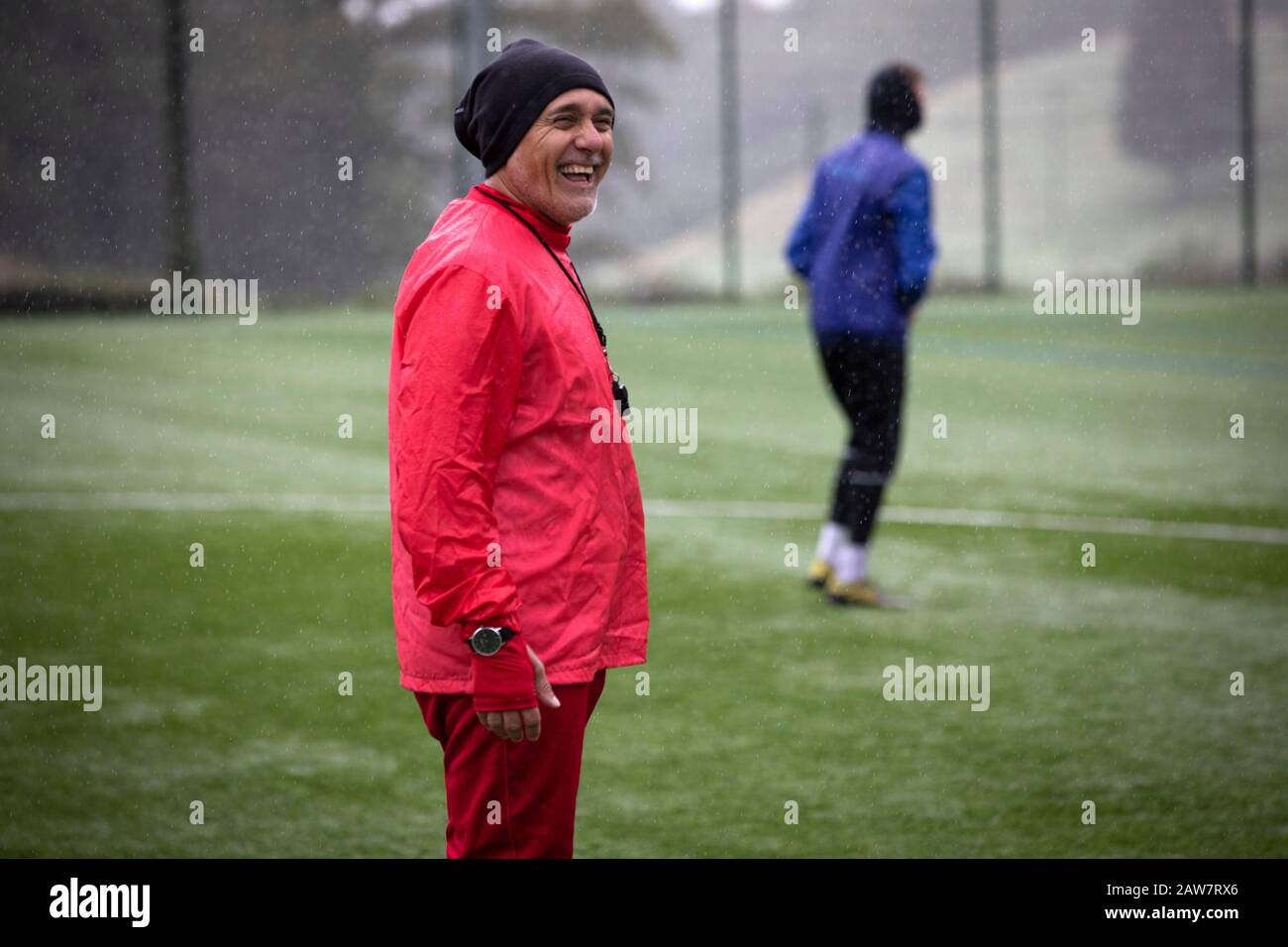 Former Argentina international footballer Pedro Pasculli, pictured during a training session with Bangor City where he was appointed  manager in October, 2019. This was the 1986 World Cup winner's 13th management position, having previously been in charge of the Albania and Uganda national teams as well as a host of clubs worldwide. Bangor City competed in the Cymru Alliance, the second tier of Welsh football having been demoted due to financial irregularities at the end of the 2017-18 season. The club was owned by Italian Domenico Serafino. Stock Photo