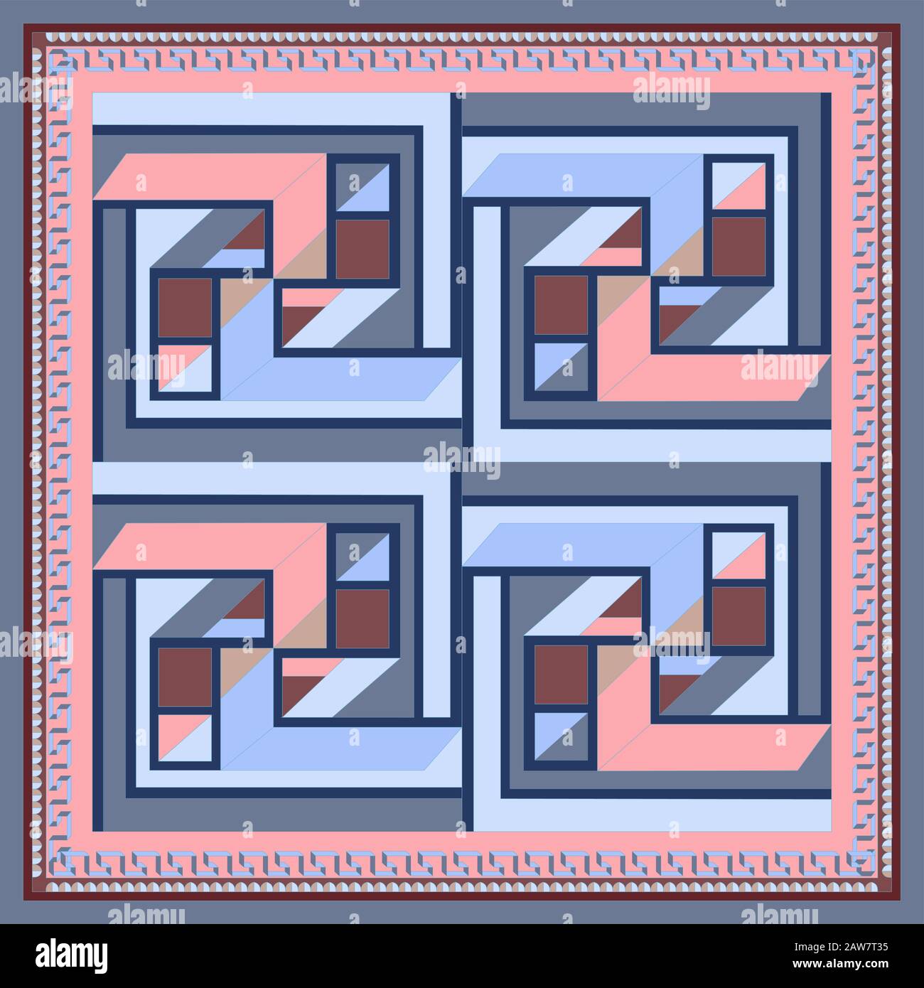Silk scarf with a geometric pattern. Stock Vector
