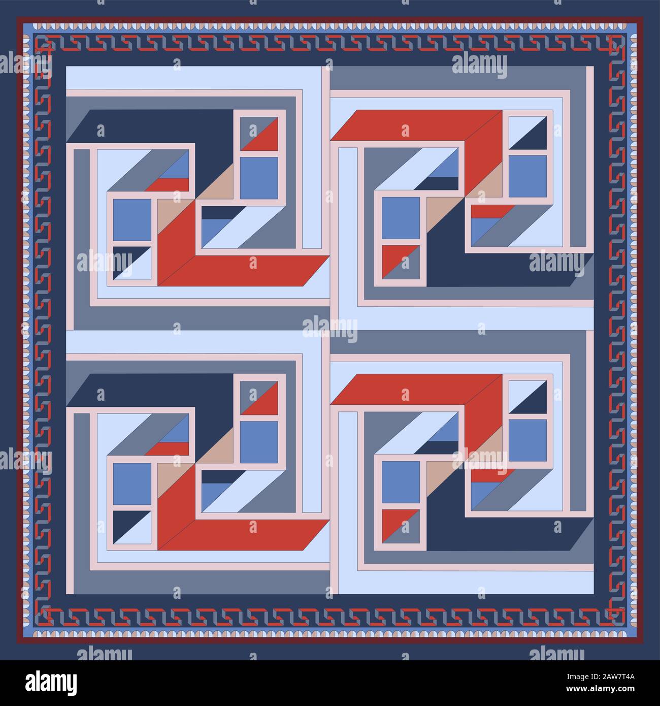 Silk scarf with a geometric pattern. Stock Vector
